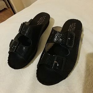 La Plume Black Snake Leather Sandal JEN Size 39
